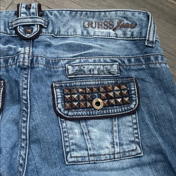Guess | Vintage Y2K Stretch Light Blue Embellished Studded Skinny Jeans Size 27 - Picture 16 of 16